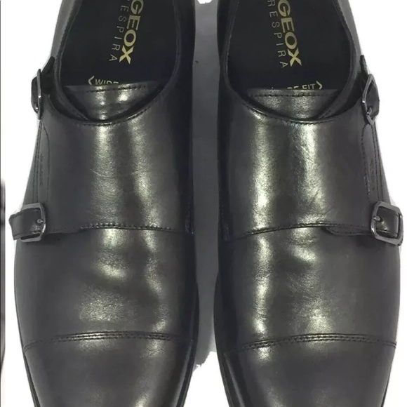 New Geox Uomo Albert Men’s Leather Shoes Monk Strap Oxford Black 45 12 Wide - Picture 5 of 13